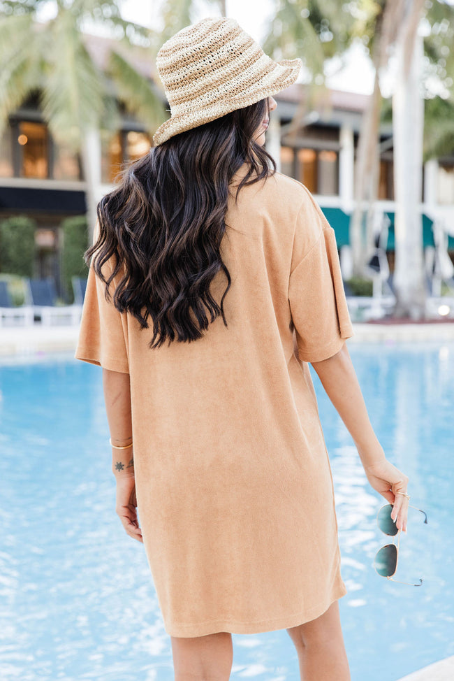 We're Better Together Tan Terry Button Front Tee Dress