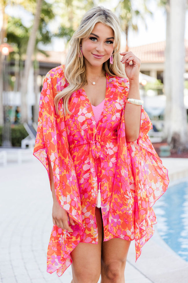 Lost In The Tropics Red Tropical Printed Swimsuit Cover Up
