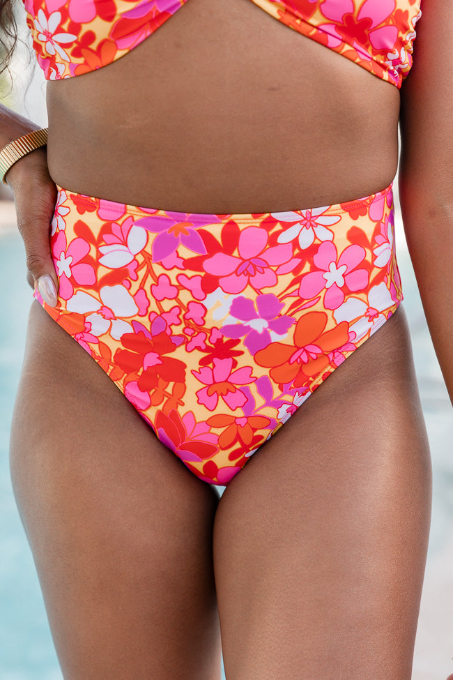 Aruba Adventures Red Tropical Printed High Waisted Bikini Bottoms