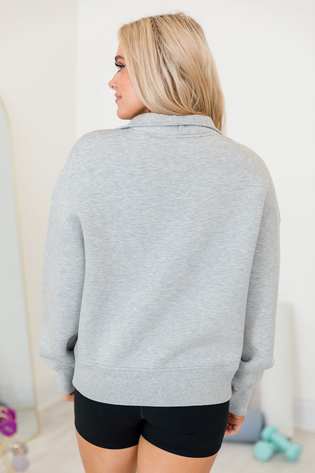 Pick Up The Pace Grey Quarter Zip Scuba Fabric Pullover