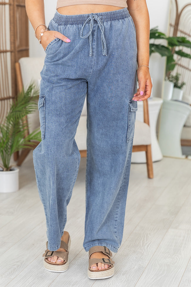 In The Clouds Medium Wash Chambray Cargo Pants