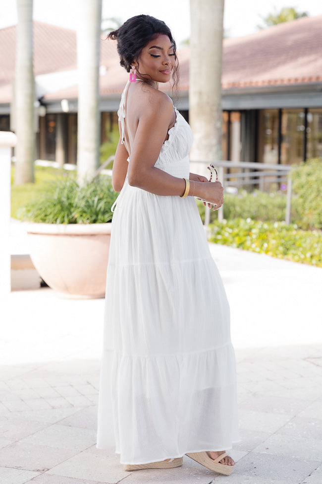 Take A Breath White Tiered Smocked Top Maxi Dress