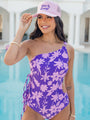 Vacation Vision Purple and Pink Printed One Shoulder Swimsuit