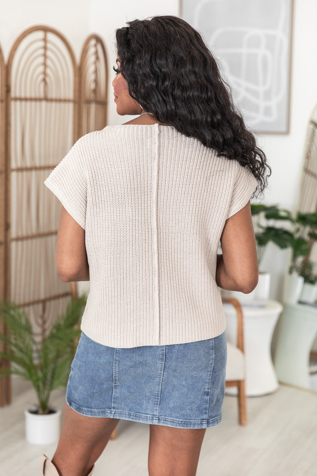 A Grateful Heart Taupe Pocketed Short Sleeve Sweater