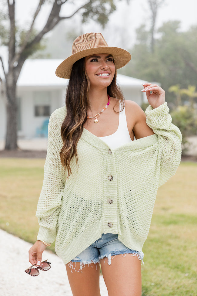 With The Girls Sage Open Knit Button Front Cardigan FINAL SALE