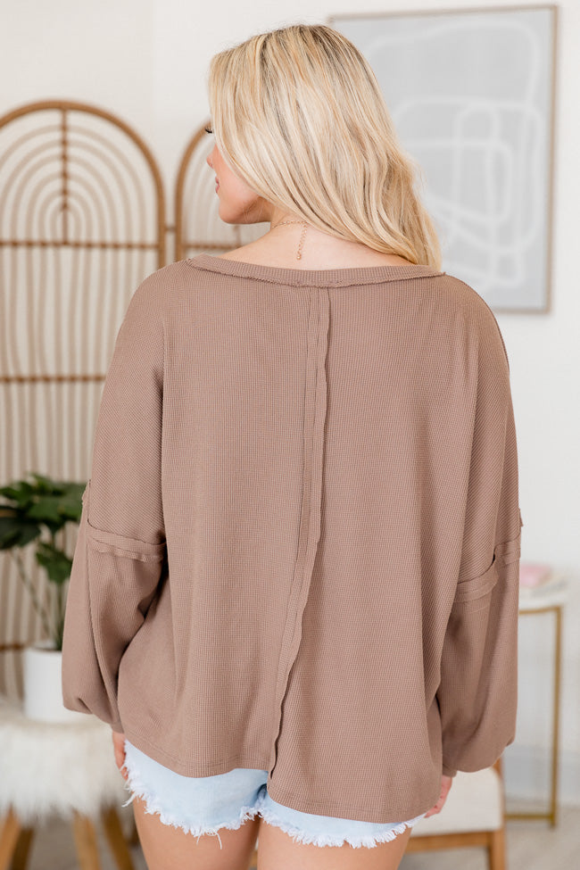 In A Dream Brown Exposed Seam Ribbed Knit Pullover