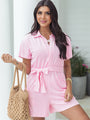 Go Right Ahead Light Pink Terry Collared Belted Romper  FINAL SALE