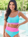 Do Not Disturb Blue and Pink Color Block Swim Top