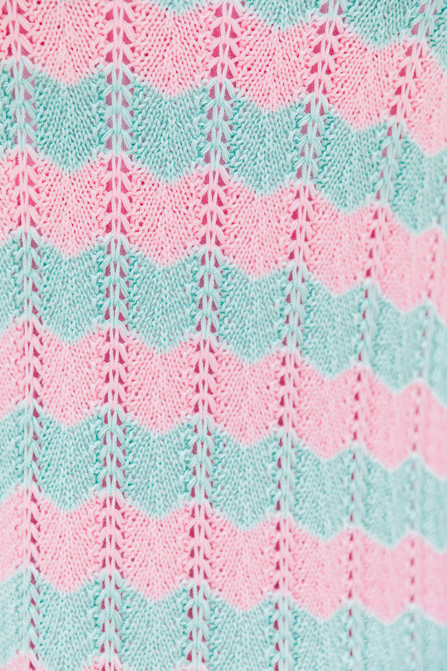 Summer Sass Pink and Mint Striped Crochet Mini Dress