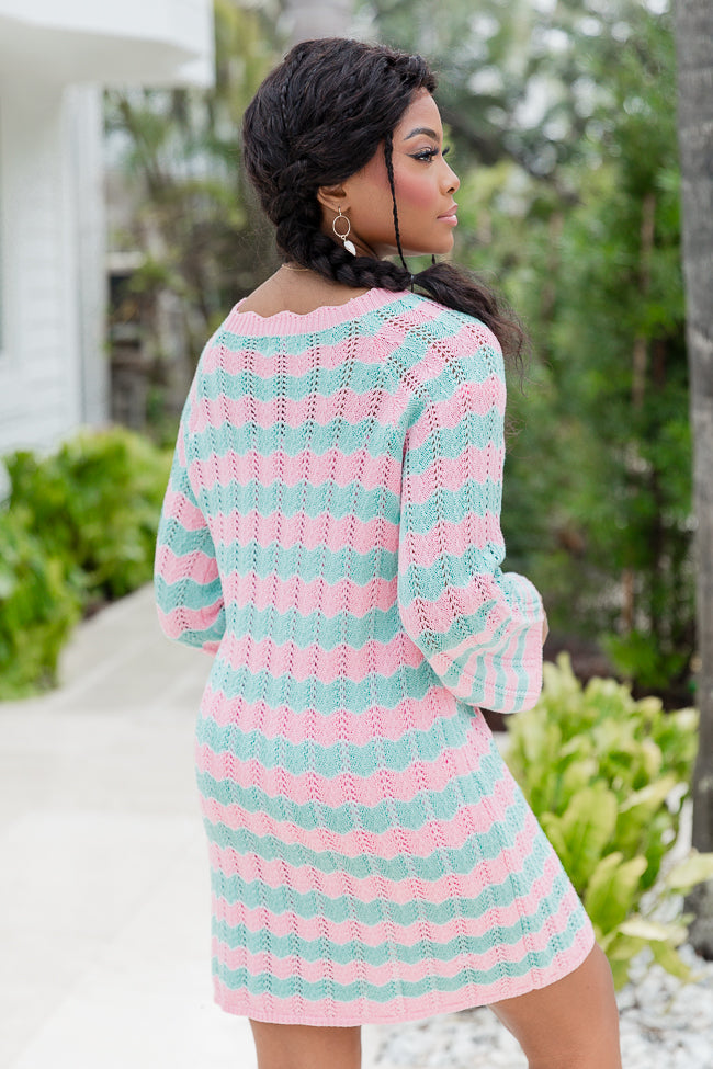 Summer Sass Pink and Mint Striped Crochet Mini Dress