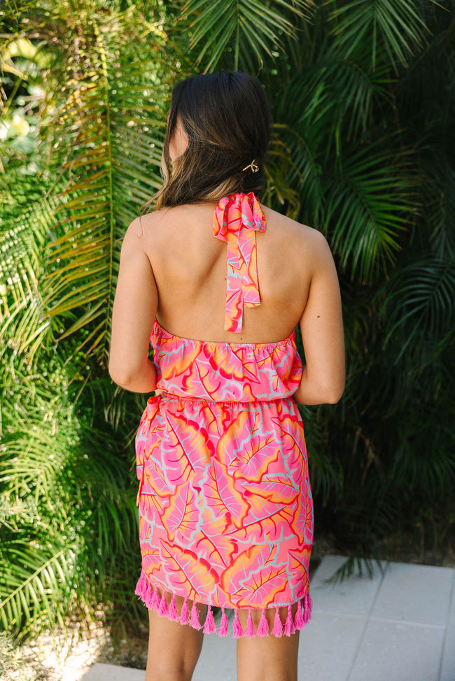 Turning Over A New Leaf in Colorful Couture Halter Mini Dress