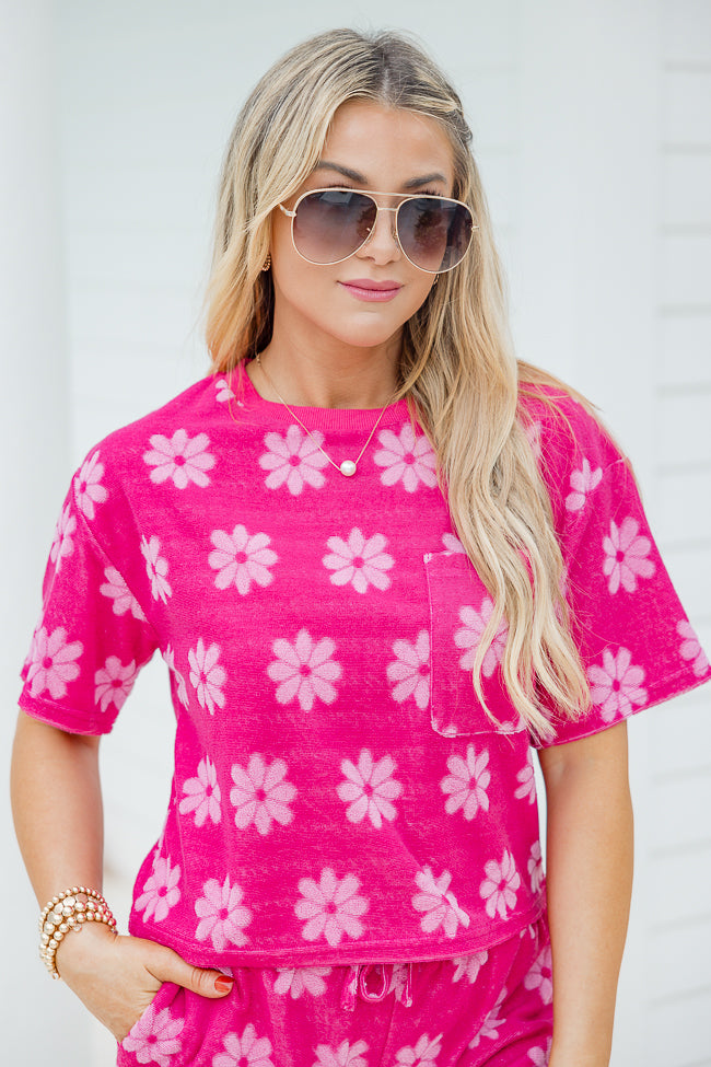 Always Be Around Pink Terry Daisy Lounge Top