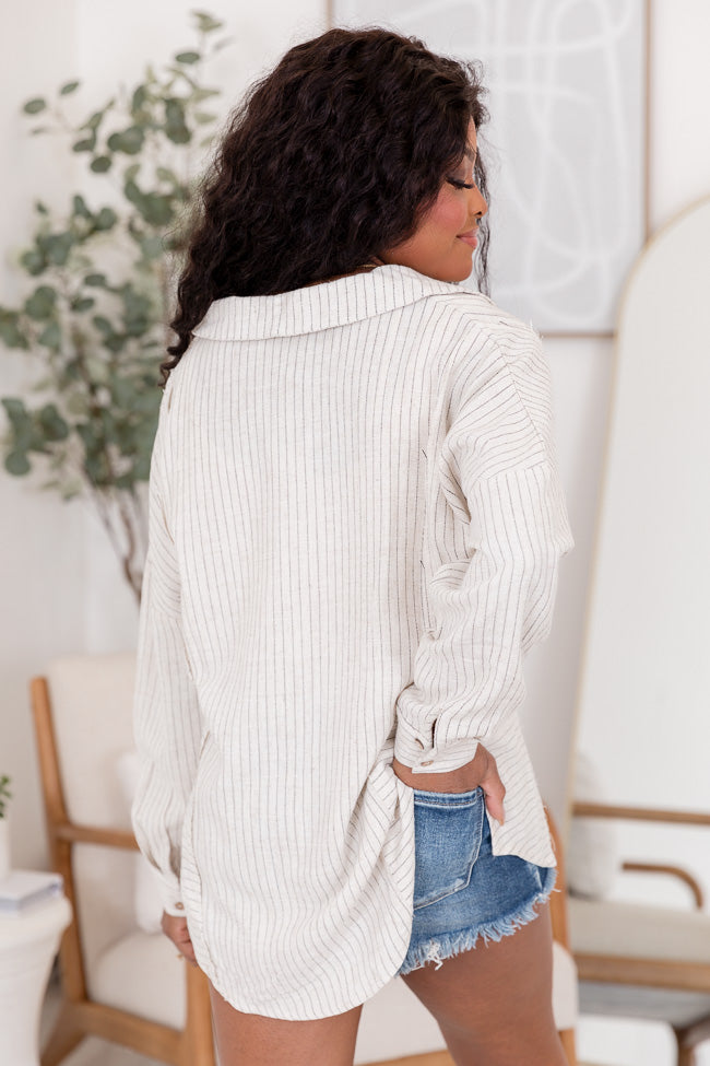A Love That Lasts Forever Striped Linen Blend Oatmeal Top SALE