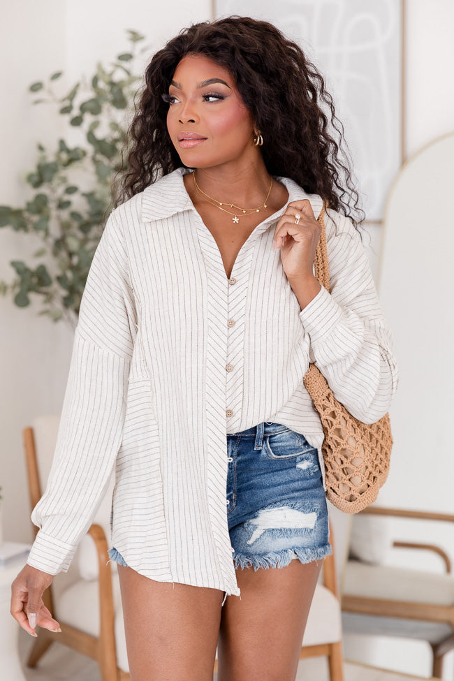 A Love That Lasts Forever Striped Linen Blend Oatmeal Top SALE