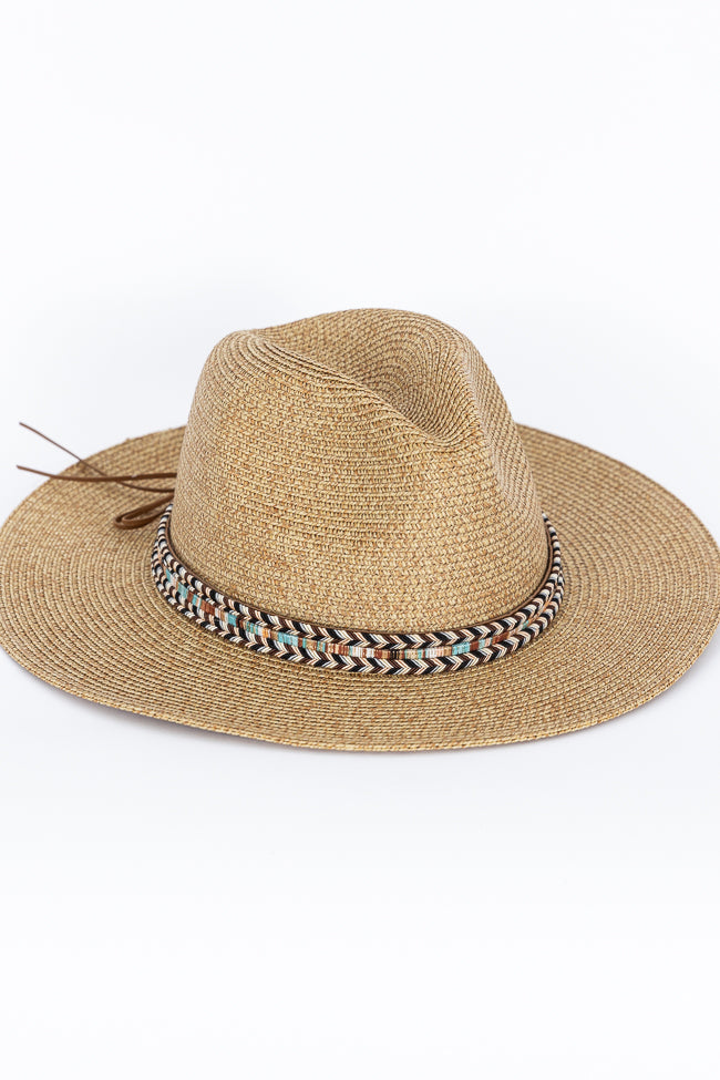 Straw Woven Hat Turquoise and Black Detail