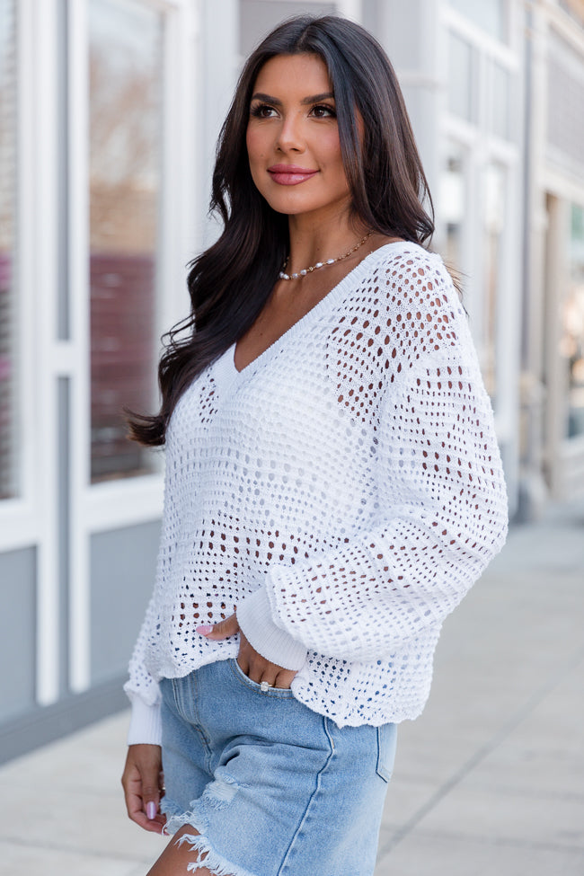 Desirable Destinations Ivory Open Knit V-Neck Sweater