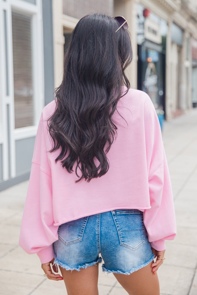 Country Soul Cowboy Boot Sequin Patch Pink Cropped Sweatshirt