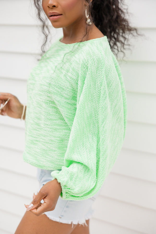 Worth Staying Lime Cropped Balloon Sleeve Sweater
