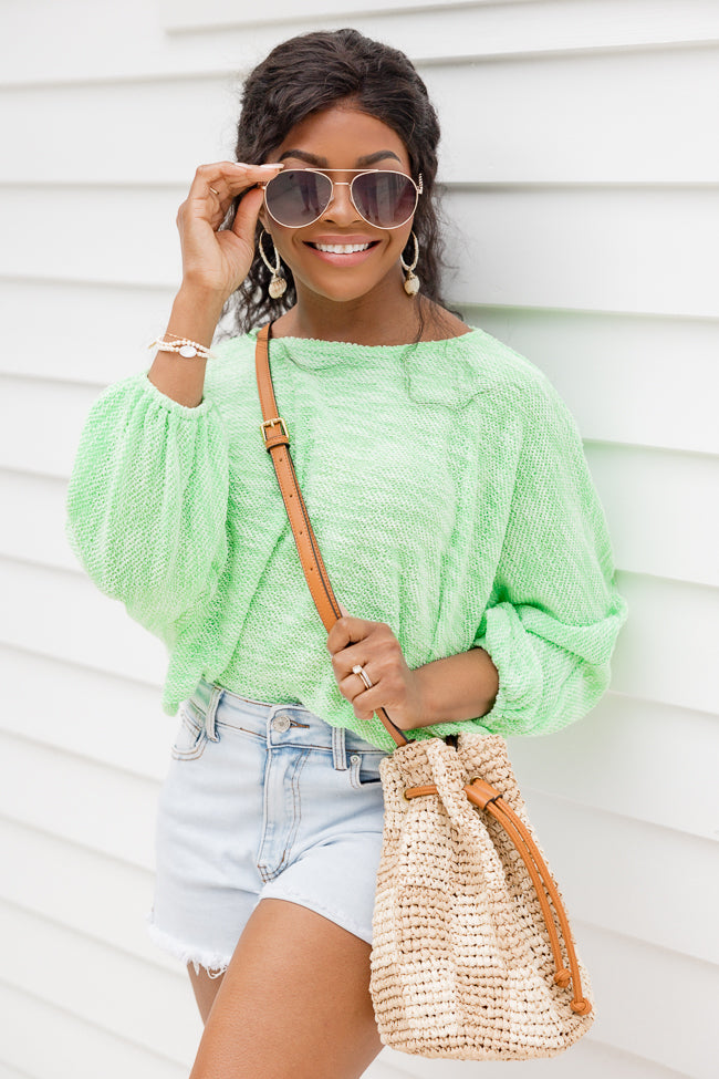 Worth Staying Lime Cropped Balloon Sleeve Sweater