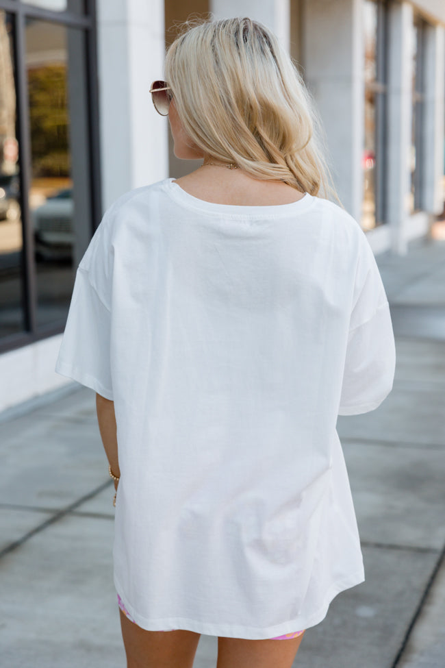 Busy Babe Oversized Ivory Distressed T-Shirt