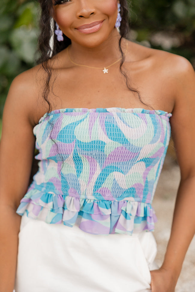 Essence Of Summer In Turquoise Waters Strapless Smocked Top
