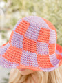 Orange And Pink Checkered Crochet Bucket Hat