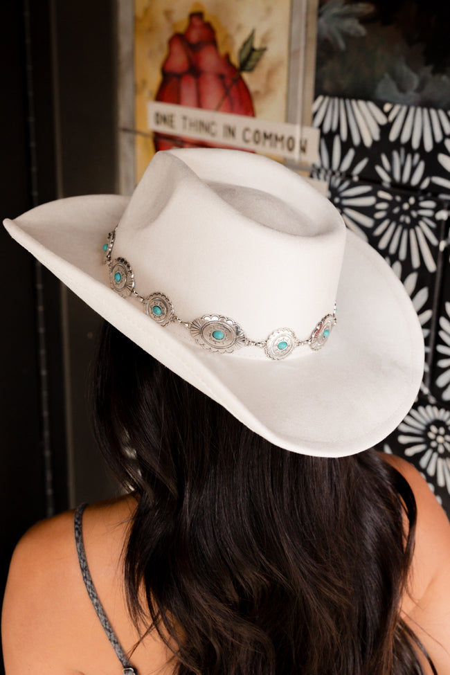Silver and Turquoise Buckle Ivory Cowboy Hat