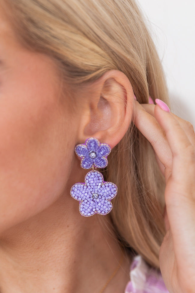 Purple Beaded Daisy Earrings