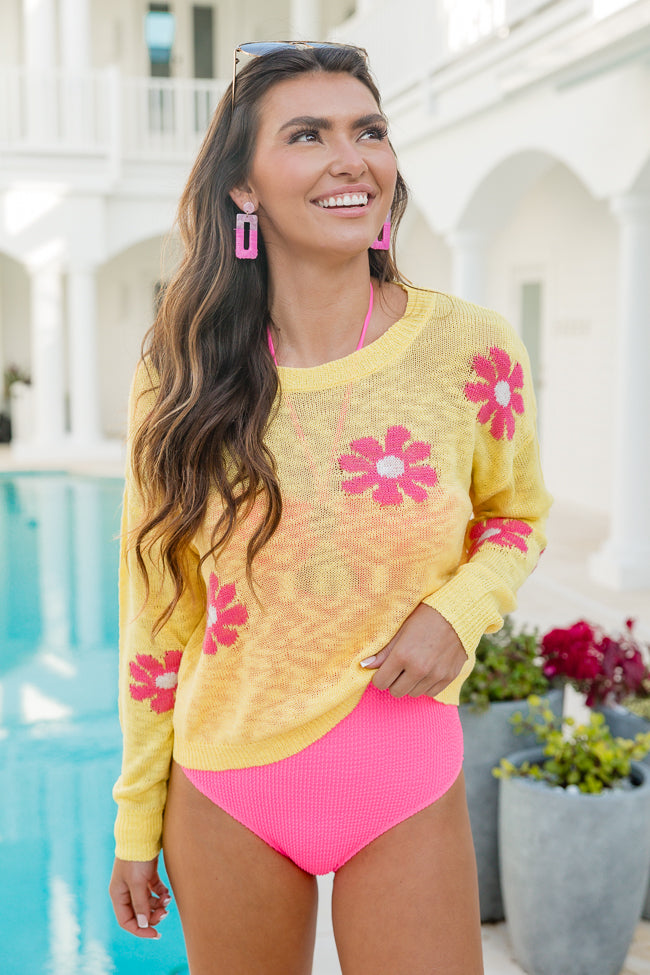Oops-A-Daisy Yellow and Pink Daisy Print Sweater