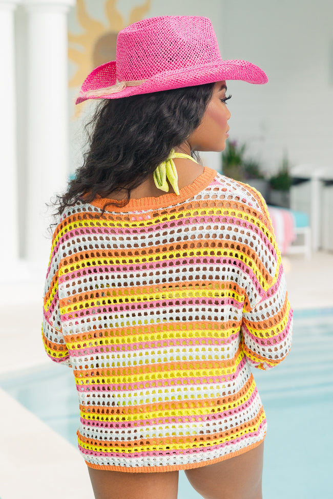 Chasing Rainbows Pink Multicolor Crochet Sweater
