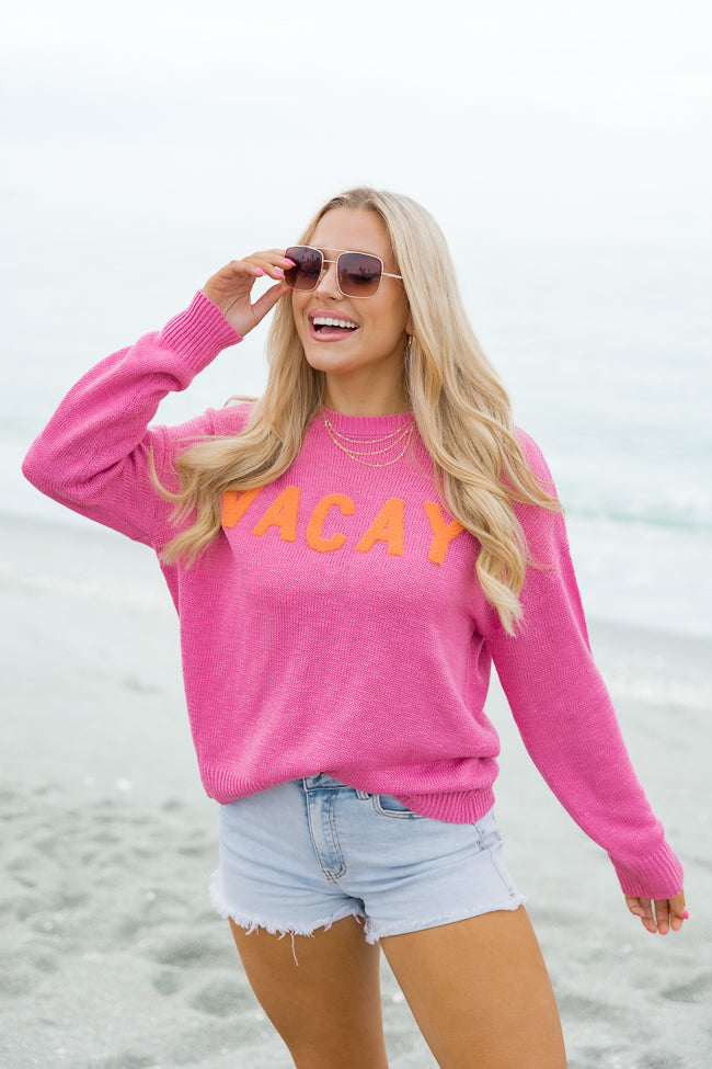 Are We There Yet Orange and Pink Vacay Sweater
