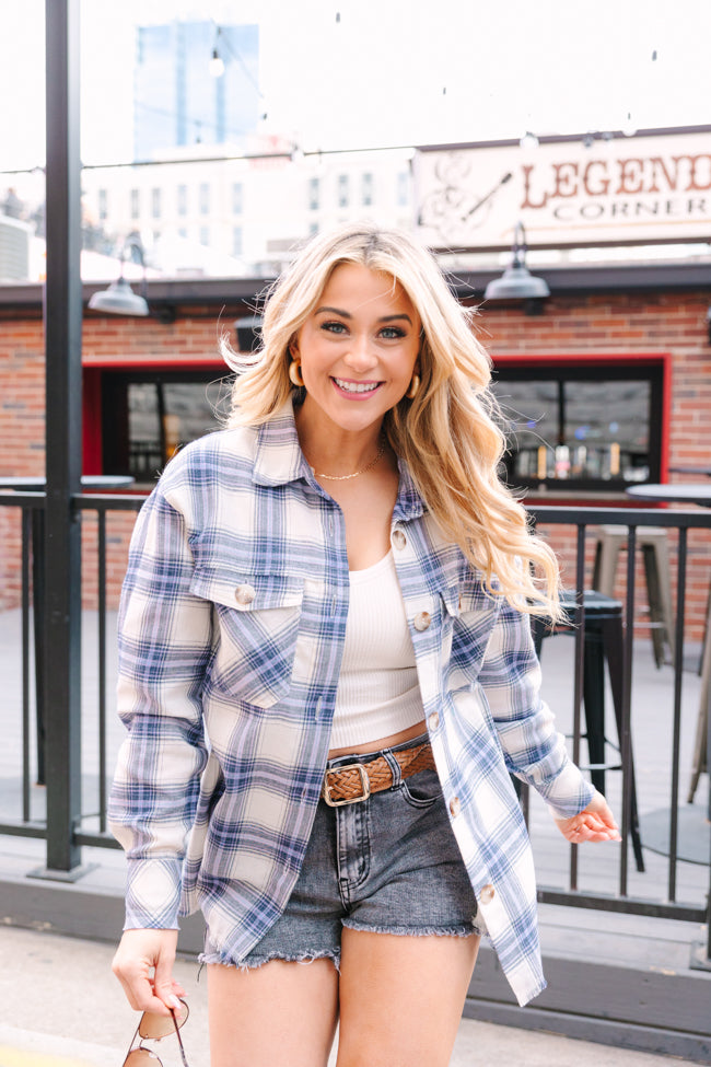 Round It Up Navy And Purple Plaid Button Front Shirt