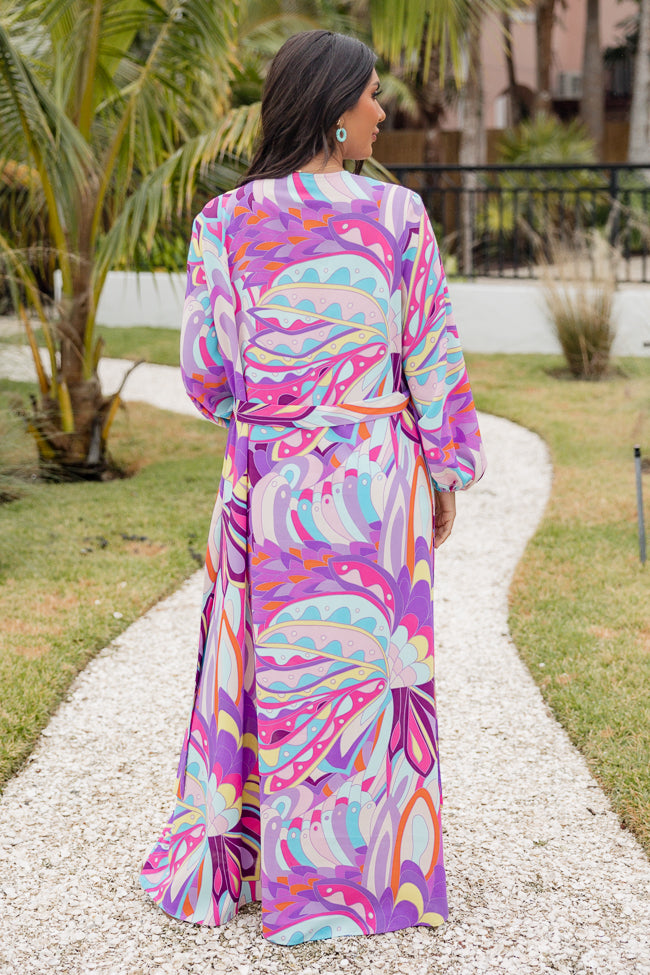 Eyes On Paradise Purple Belted Kimono Cover Up