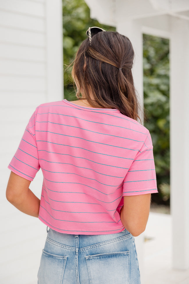 Easy Way Out Pink and Blue Striped Crop Tee