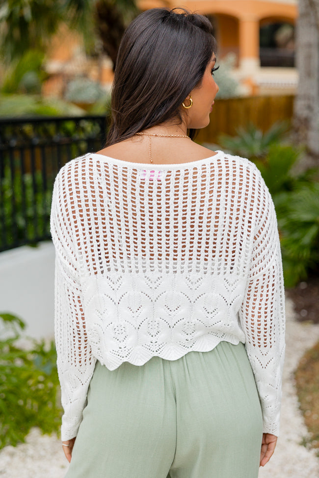 When In Doubt Ivory Cropped Crochet Sweater