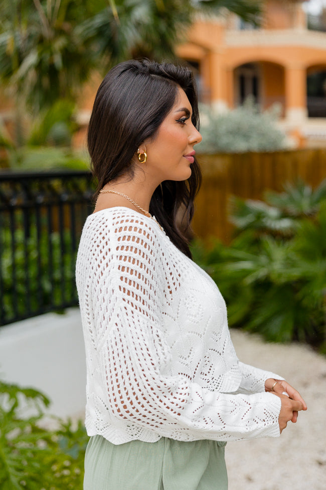 When In Doubt Ivory Cropped Crochet Sweater