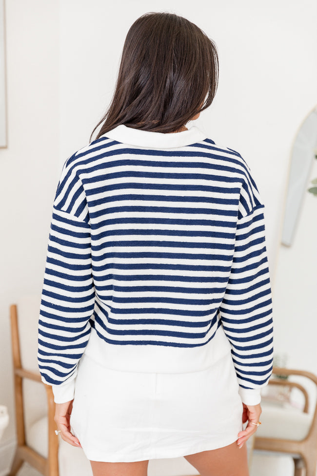 Line Up Navy Striped Collared Sweater