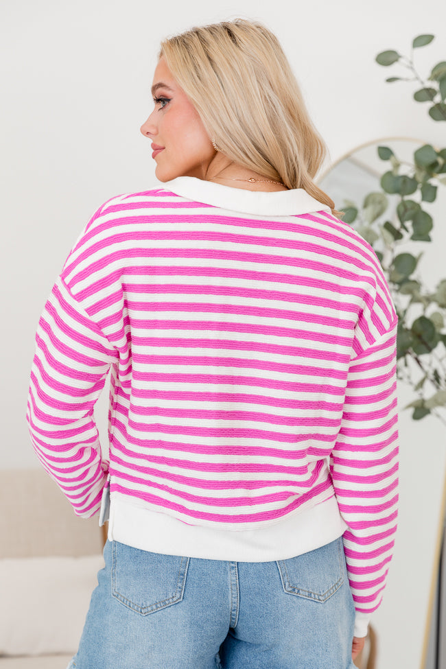 Line Up Pink Striped Collared Sweater