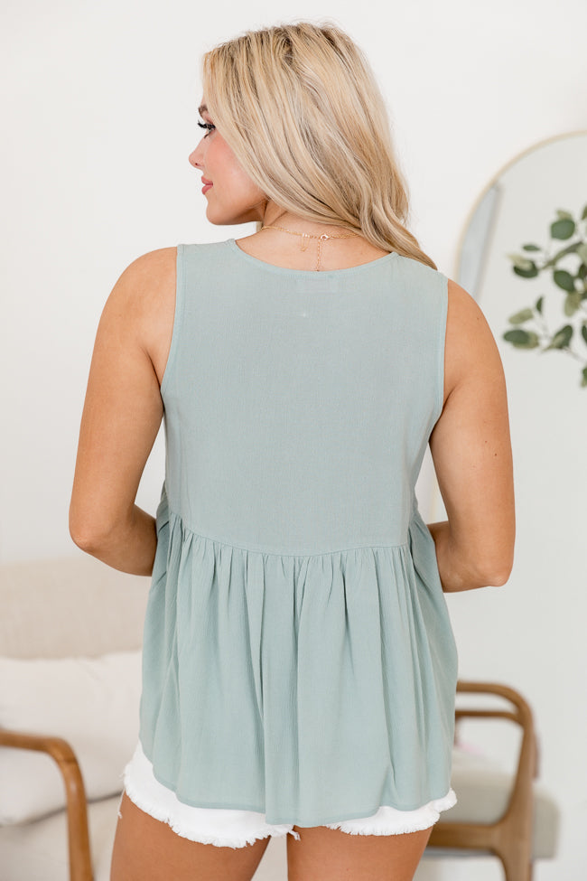 Cute As A Button Sage Front Woven Tank