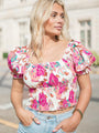 Makes Me Wonder Pink Multi Short Sleeve Smocked Waist Floral Top FINAL SALE