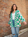 Atta Girl Pink and Green Checkered Cardigan