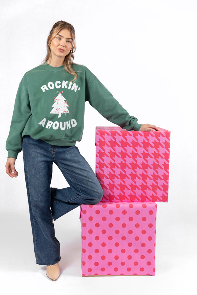 Rockin' Around Bows Pine Needle Green Graphic Sweatshirt DOORBUSTER