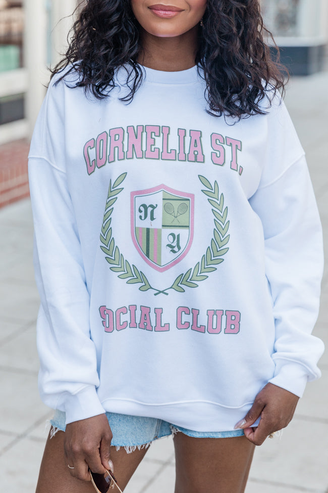 Cornelia Street Social Club White Oversized Graphic Sweatshirt