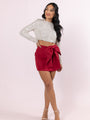 Joyous Feelings Burgundy Bow Mini Skort