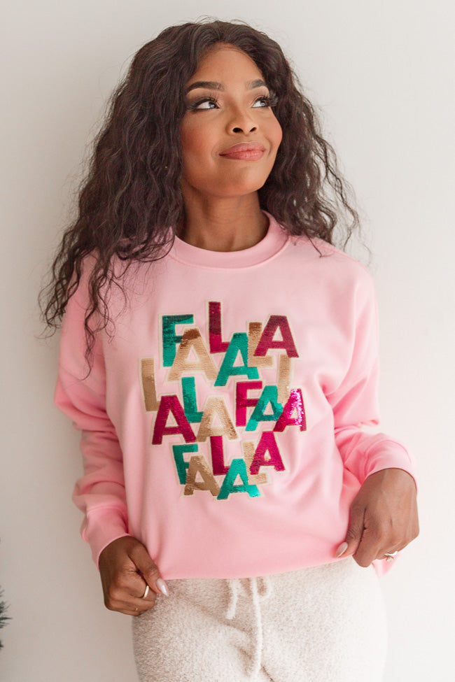 Falalala Sequins Patch Light Pink Oversized Graphic Sweatshirt FINAL S –  Pink Lily