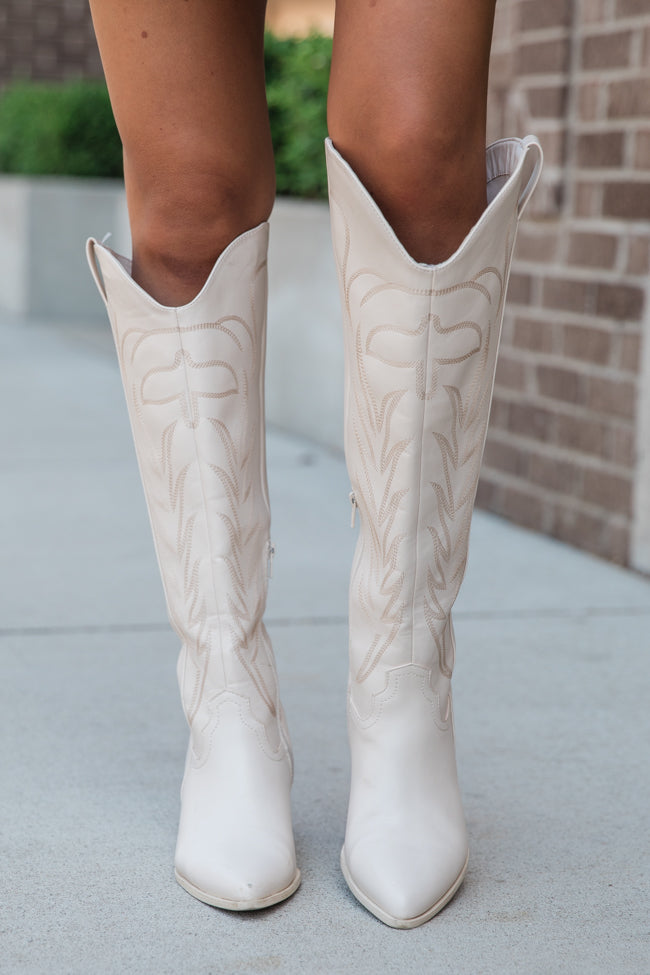 2024 White knee high western boots