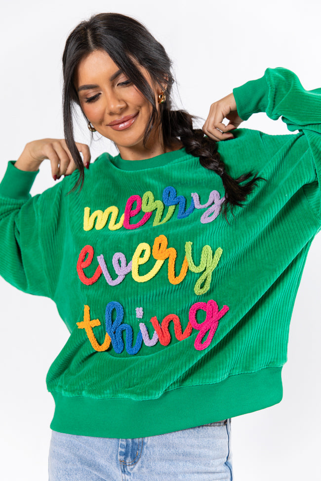 Merry Everything Green Multi Corded Embroidered Sweatshirt