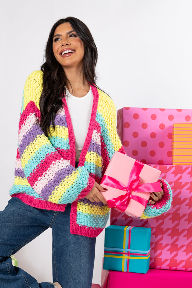 Forgot You Existed Hot Pink Multi Striped Cardigan