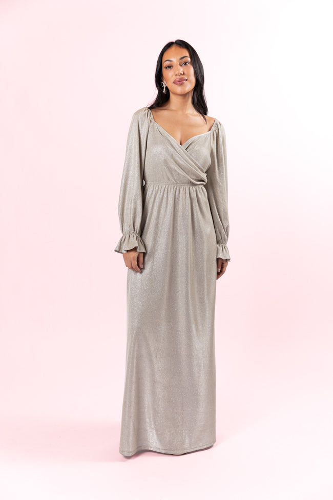 Holiday Magic Silver Shimmer Rouched Maxi Dress SALE