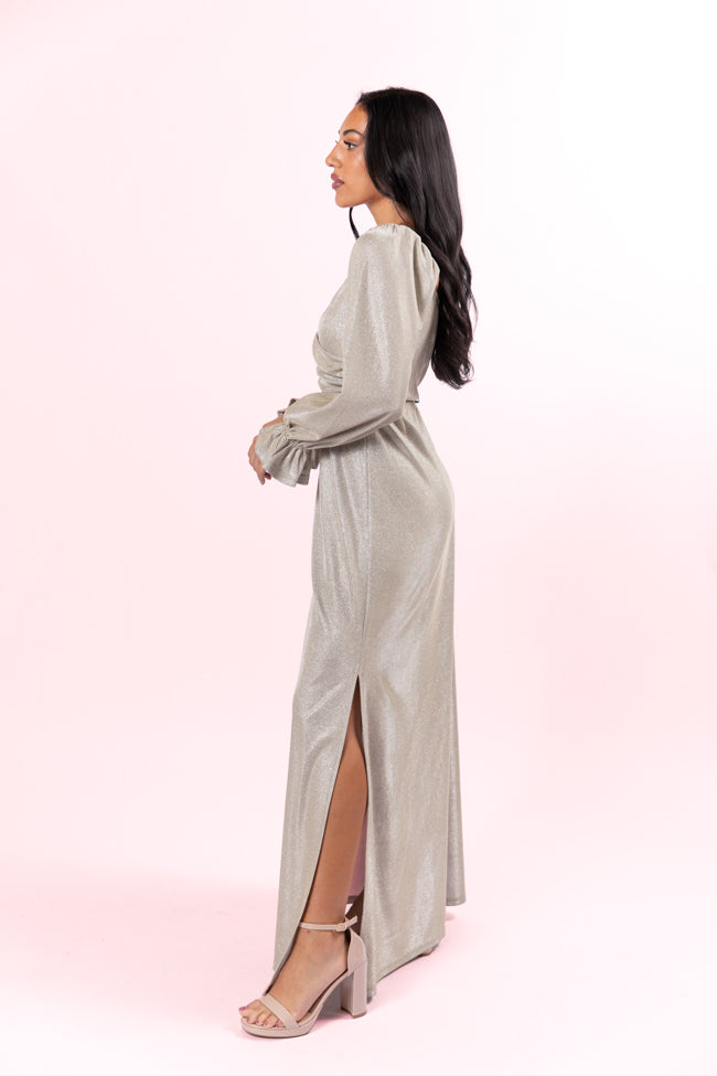 Holiday Magic Silver Shimmer Rouched Maxi Dress SALE